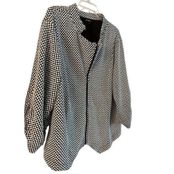 Torrid Jacket Womens 4 Black White Checkered Mandarin Collar Full Zip 3/4 Sleeve - Picture 4 of 6